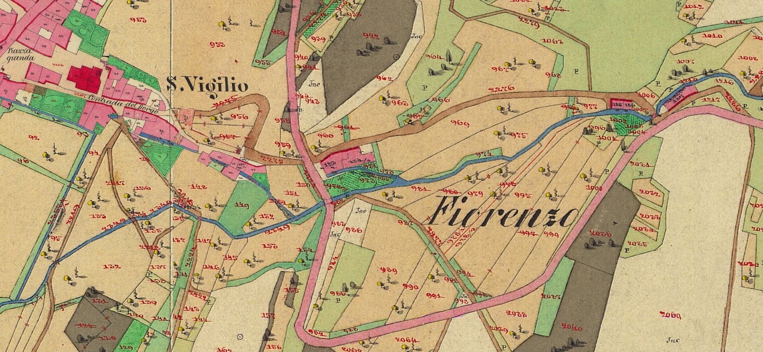 Via Borgo di Vezzano (TN) nella mappa storica del 1860.